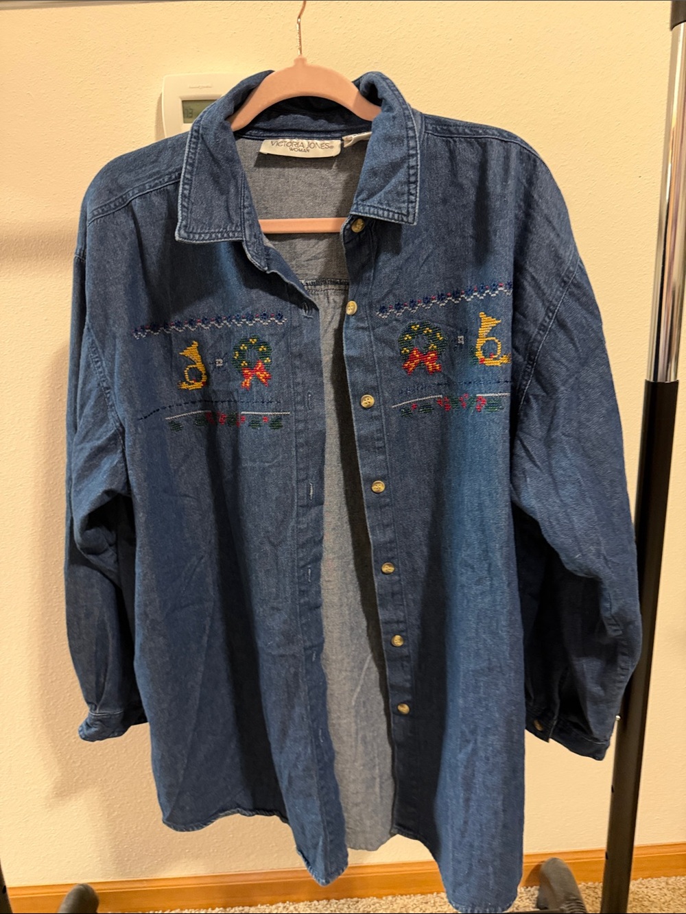Vintage 2X Christmas Embroidered Denim Shirt